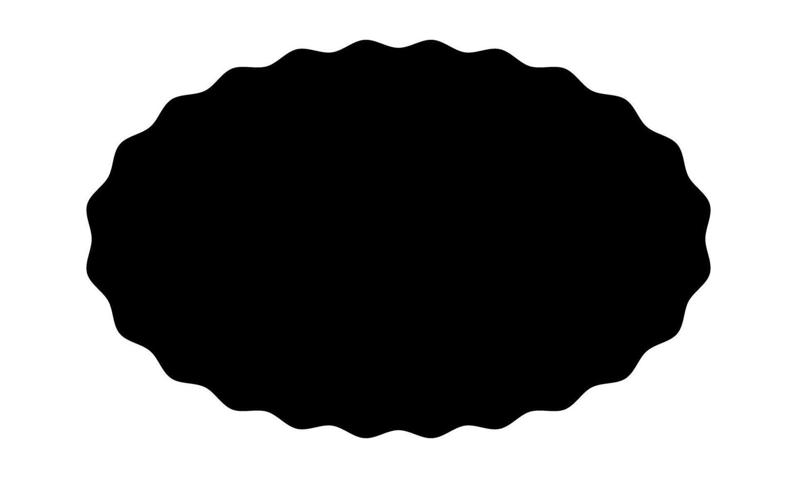 Oval shape with curvy borders. Elliptic form with wavy edges. Text box, sticker, tag or speech bubble template isolated on white background. graphic illustration vector