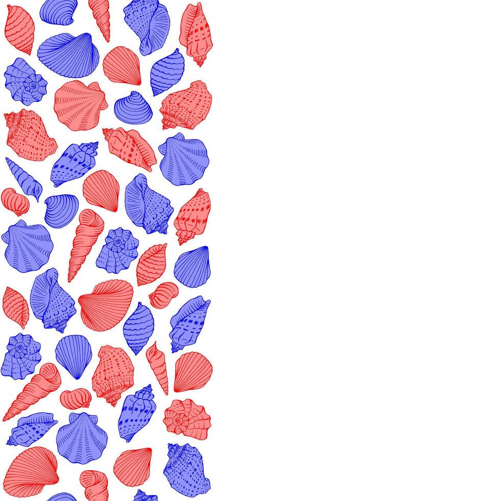 Frame, seashells with copy space for design or message. Hand drawn vector