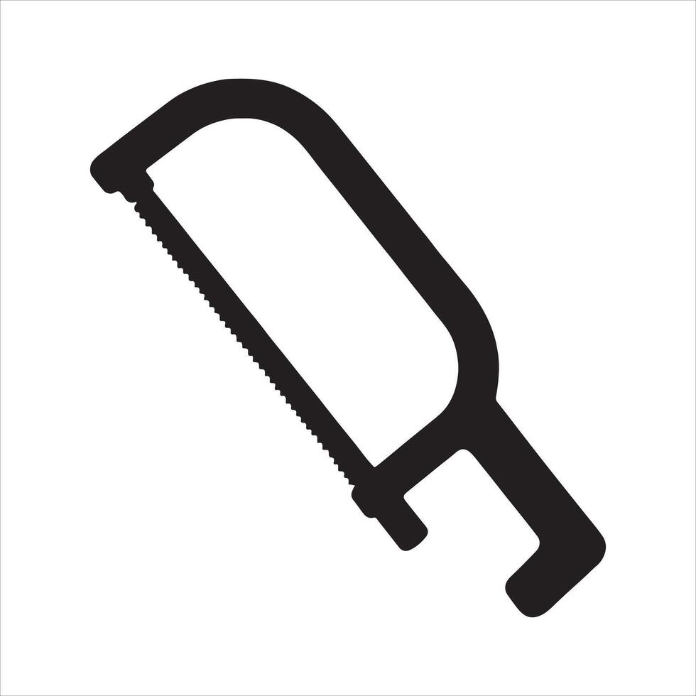A simple black silhouette of a hacksaw with a curved frame and handle vector