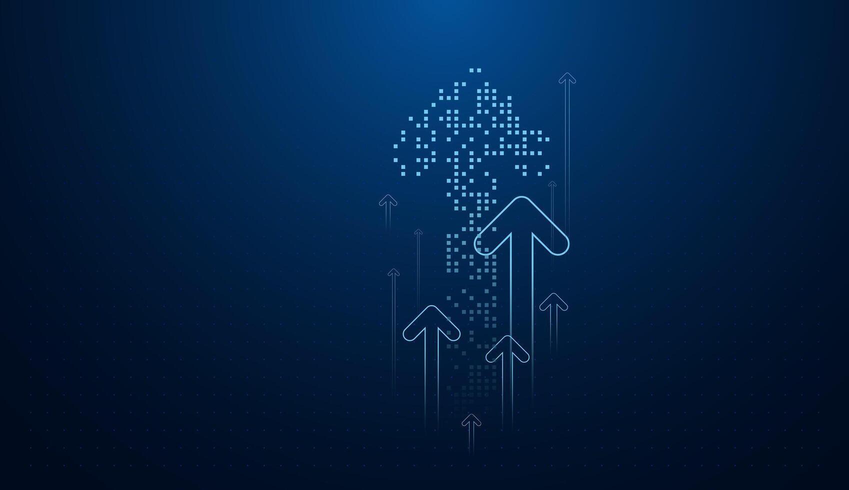 Blue Arrows pointing up on Abstract Background With Blue Glowing Arrows Pointing UpwardsGrowing up arrows on gradient blue background. The Group of upward vector