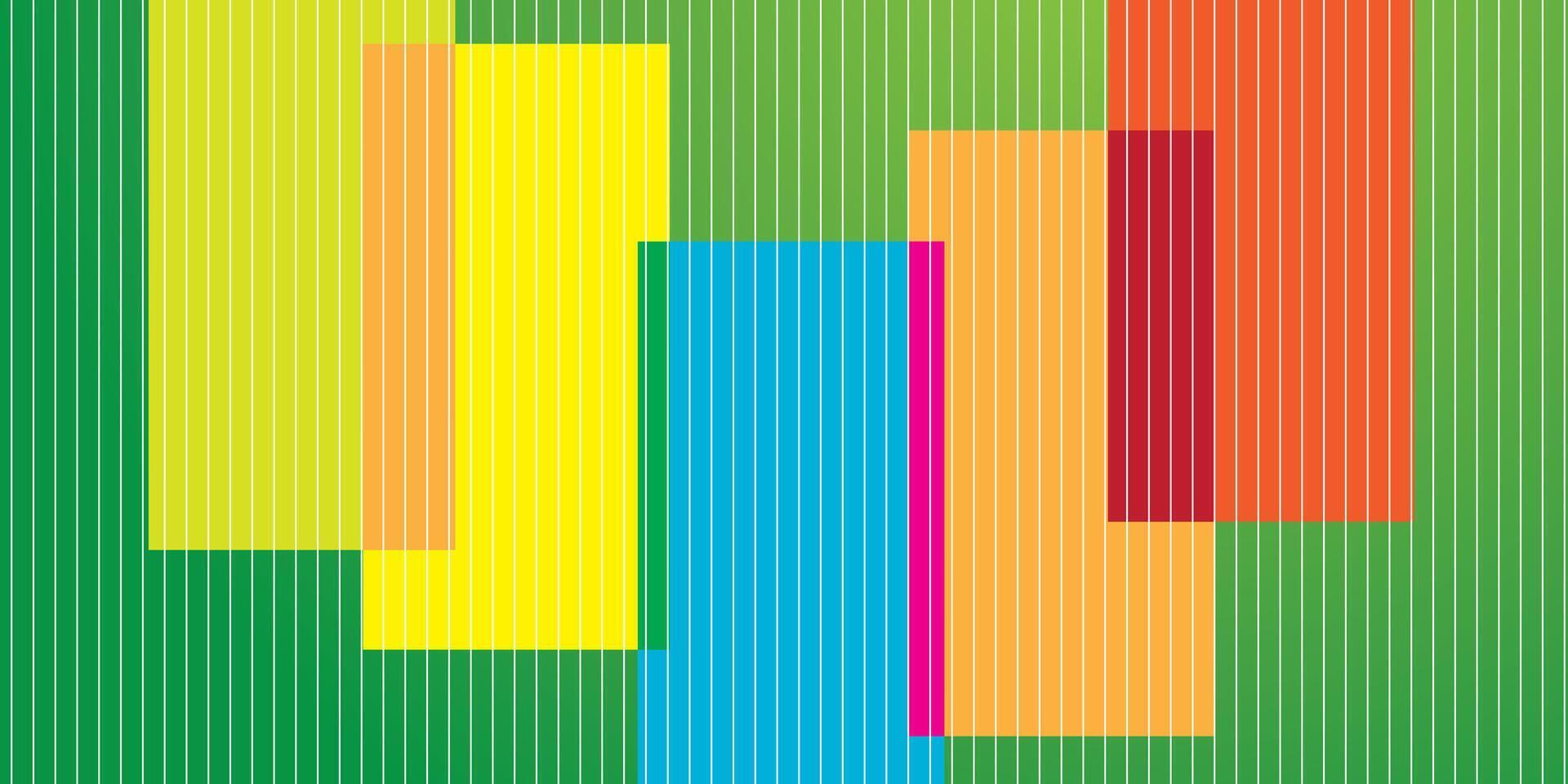 Brightly colored rectangular shapes overlapping on a green, vertically striped background. vector