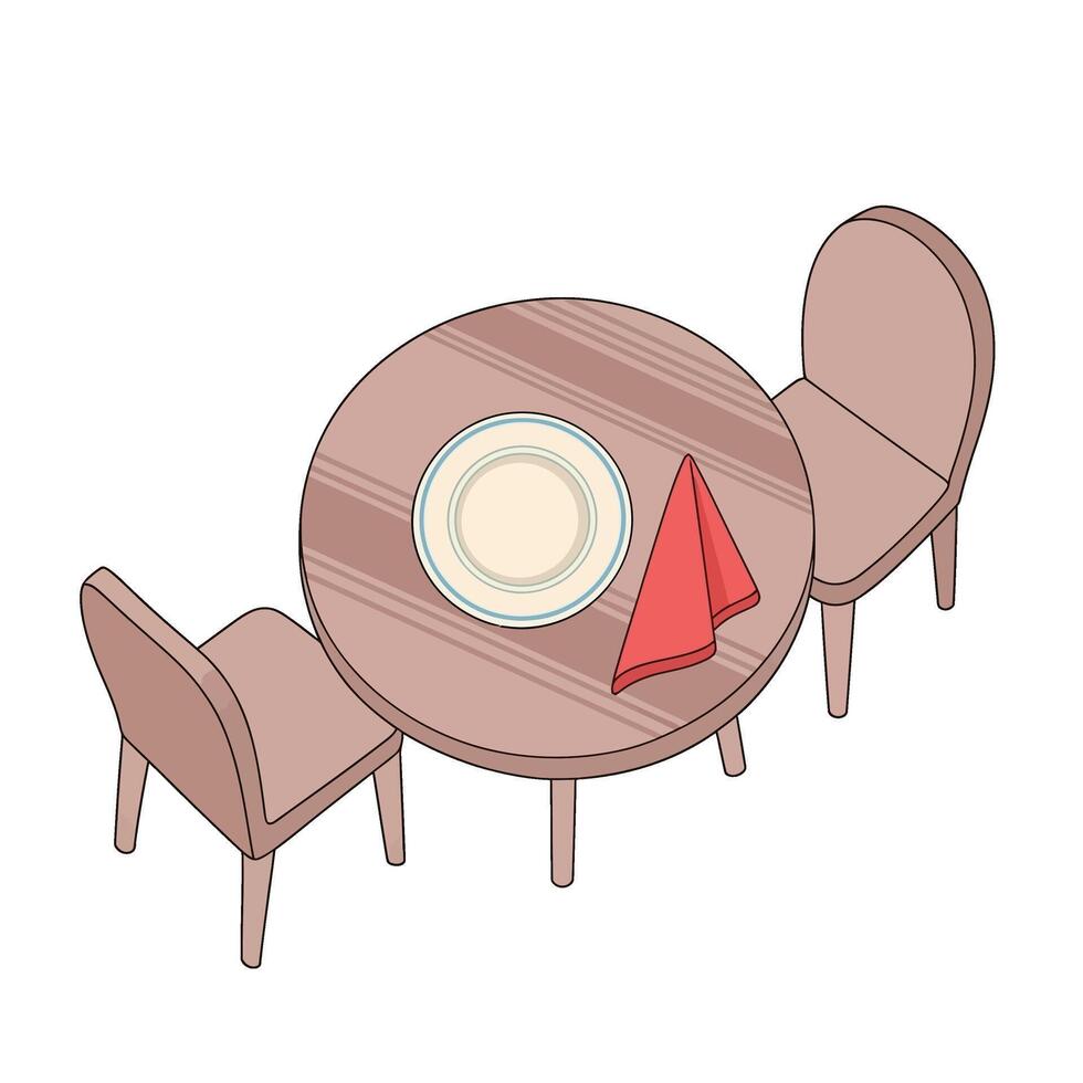 Overhead view of a ship captain's table and chairs in a cabin for planning a route on Columbus Day. vector