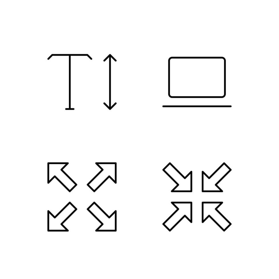 Font Size Screen Fullscreen and Exit Fullscreen Line Icon Set for Display Adjustment Tools vector
