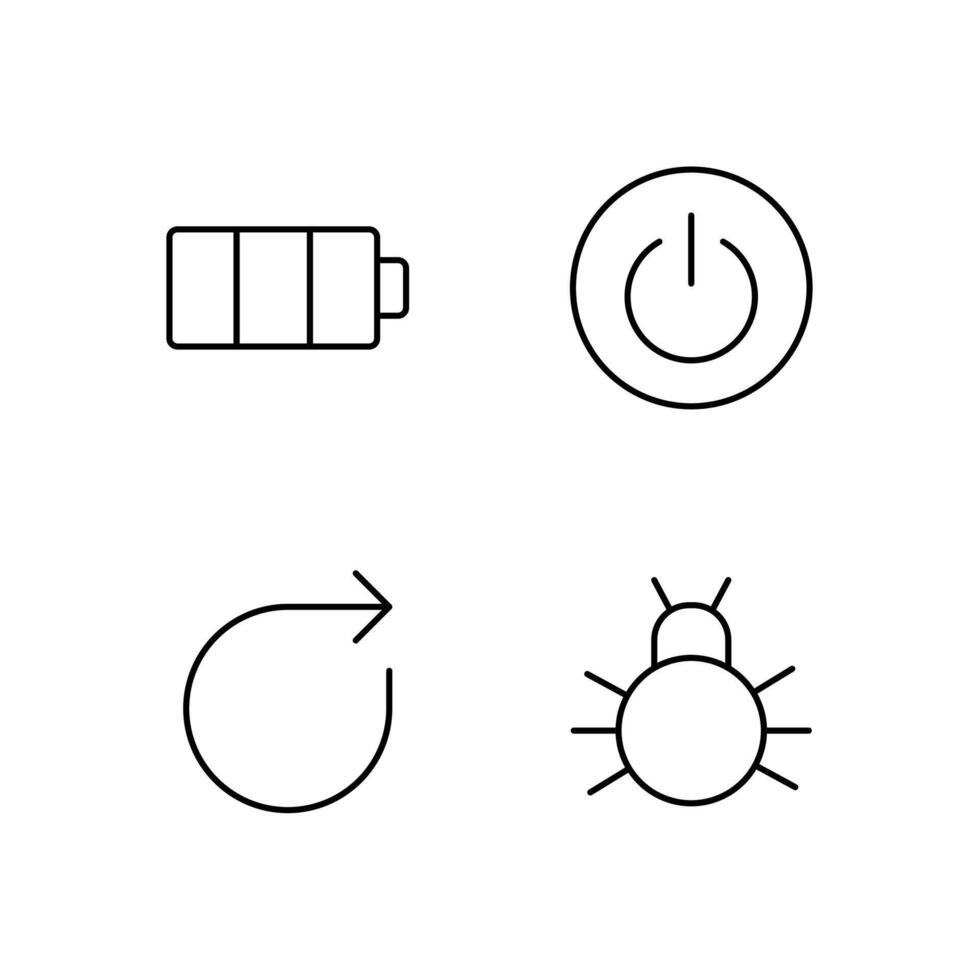 Battery Power Button Reboot and Bug Report Line Icon Set for Application Interface vector