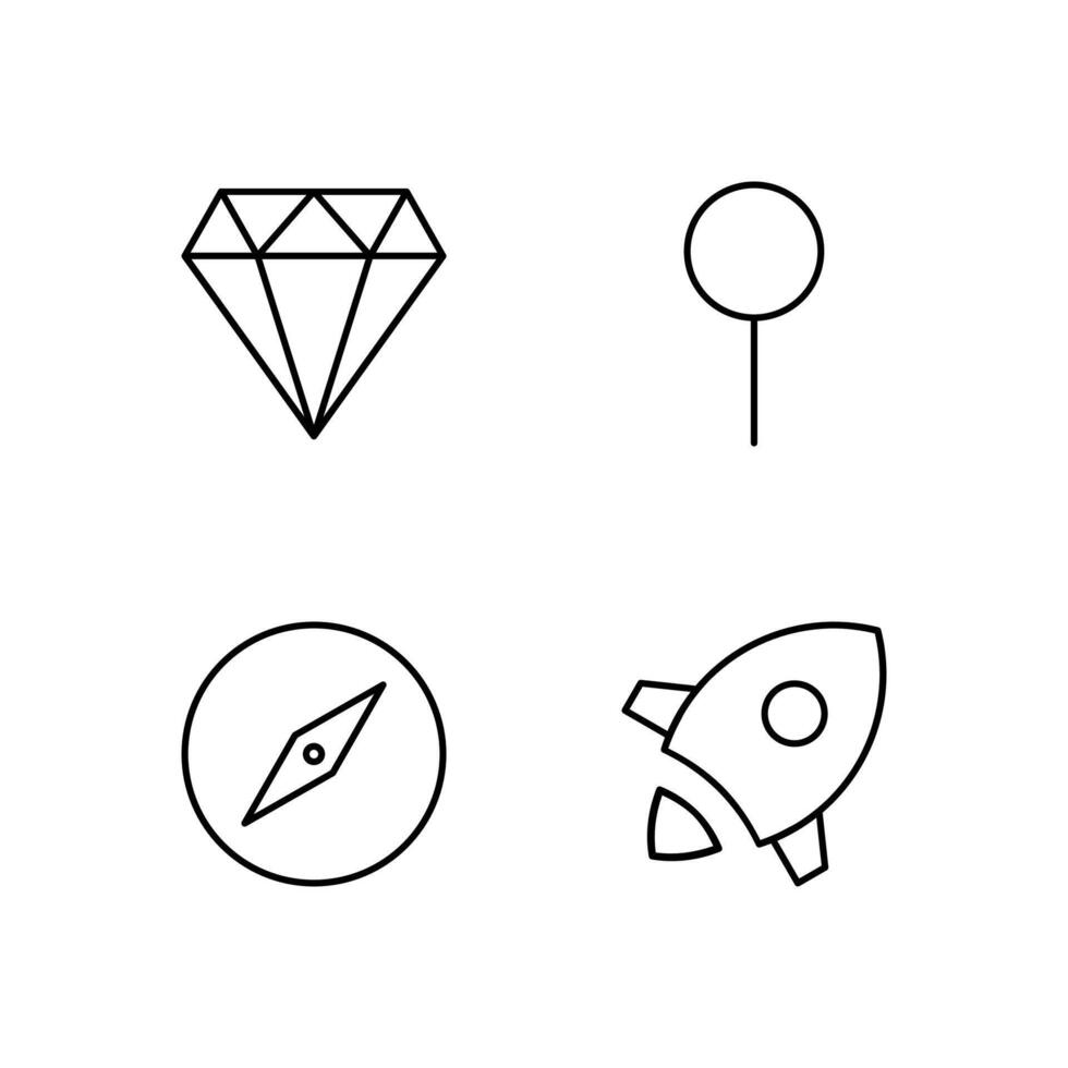 Diamond Pin Compass and Rocket Line Icon Set for Digital Platform Design System vector