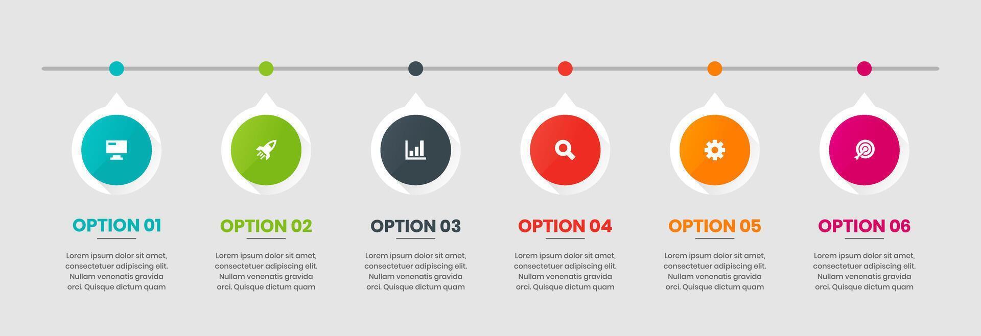 Timeline Circle Infographic Element Design Templates with Icons and 6 Options. Suitable for Process Diagram, Presentations, Workflow Layout, Flow Chart vector