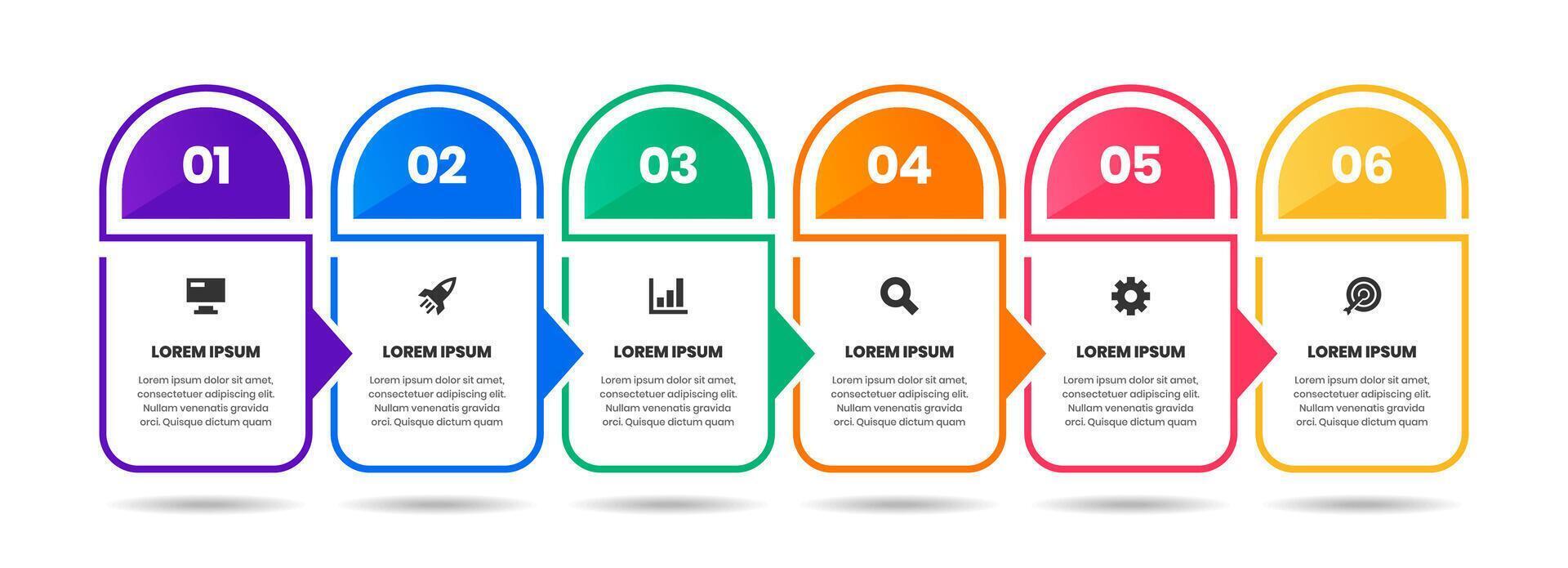 Infographic Element Design Templates with Icons and 6 Numbers. Suitable for Process Diagram, Presentations, Workflow Layout, Infographic vector