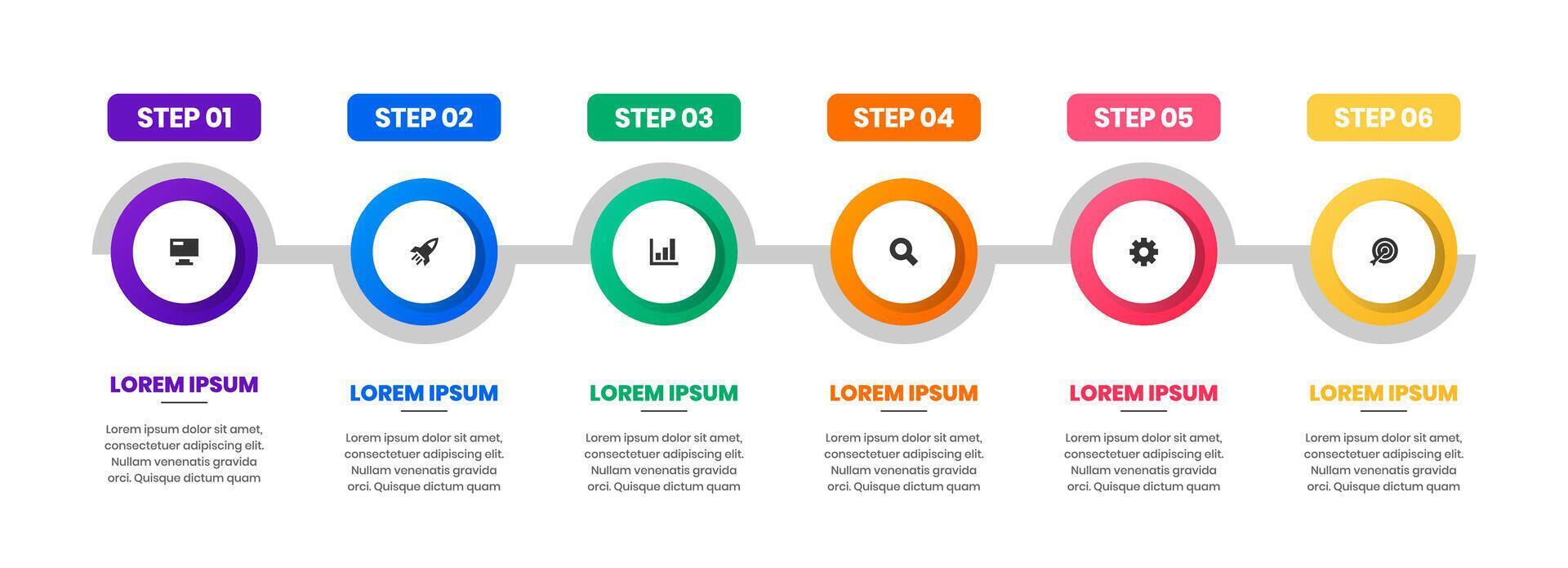Timeline Infographic Element Design Templates with Icons and 6 Steps. Suitable for Process Diagram, Presentations, Workflow Layout, Banner, Flow Chart vector