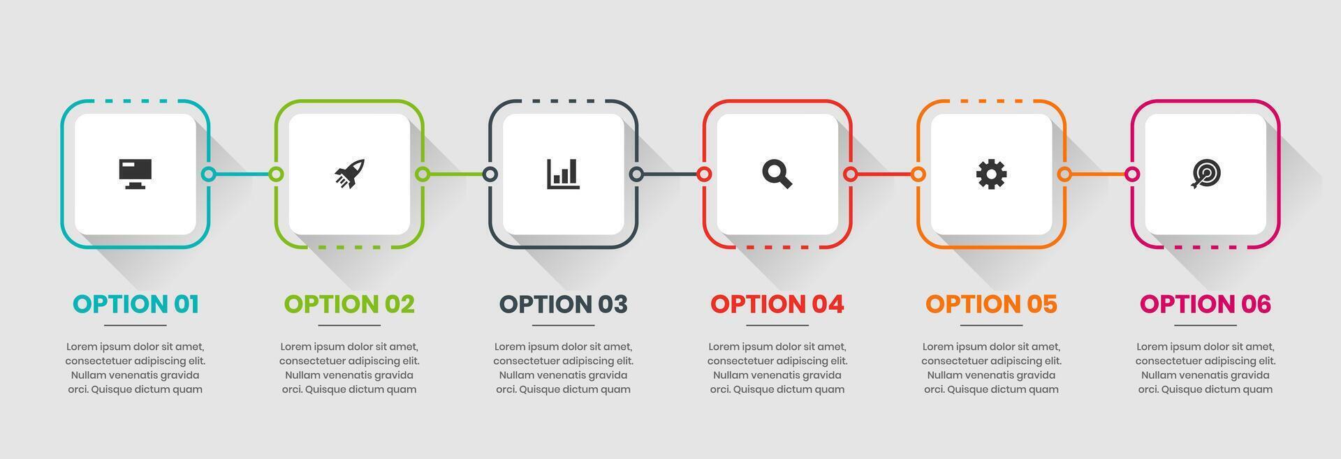 Timeline Simple Infographic Element Design Templates with Icons and 6 Options. Suitable for Process Diagram, Presentations, Flow Chart, Infographic vector