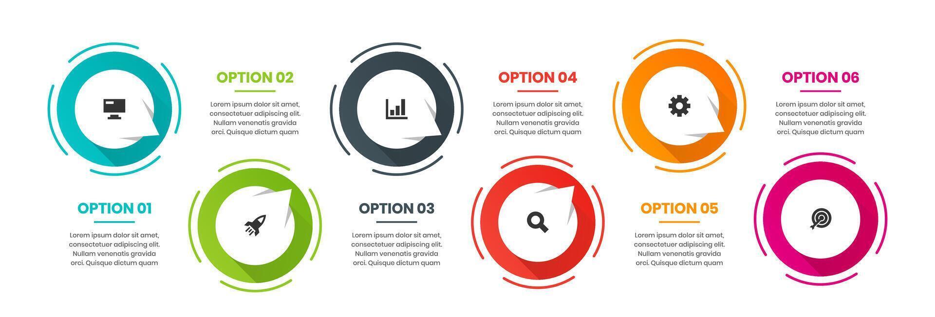 Circle Infographic Element Design Templates with Icons and 6 Options. Suitable for Process Diagram, Workflow Layout, Banner, Flow Chart, Infographic vector
