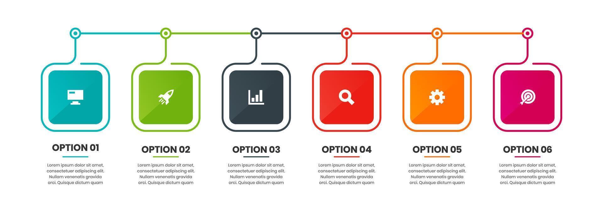 Timeline Infographic Element Design Templates with Icons and 6 Options. Suitable for Process Diagram, Presentations, Workflow Layout, Flow Chart vector