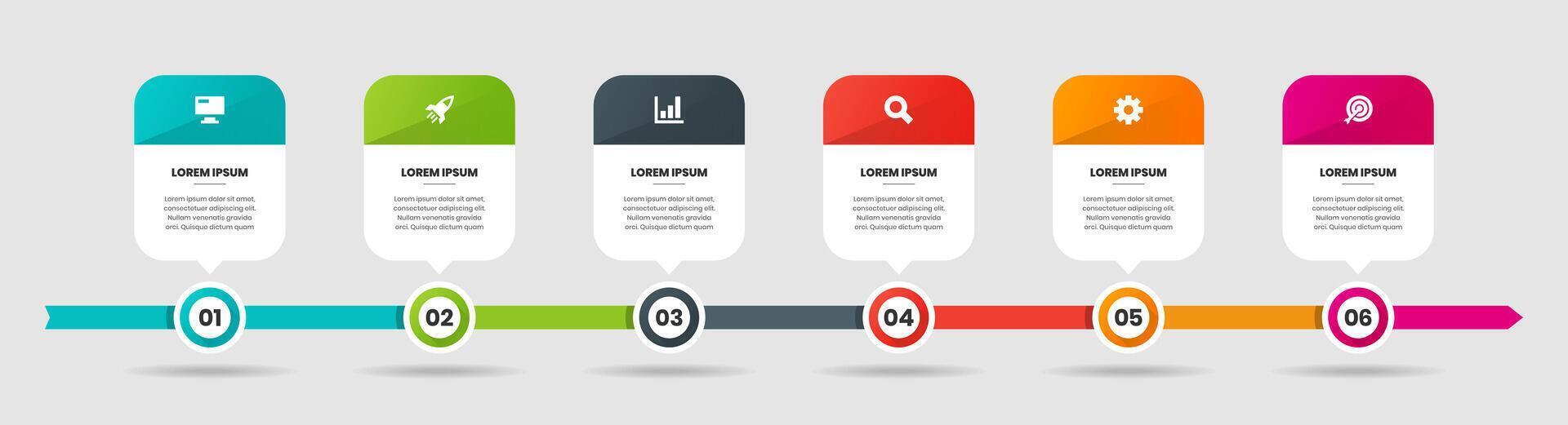 Timeline Infographic Element Design Templates with Icons and 6 Numbers. Suitable for Process Diagram, Presentations, Workflow Layout, Banner, Flow Chart vector