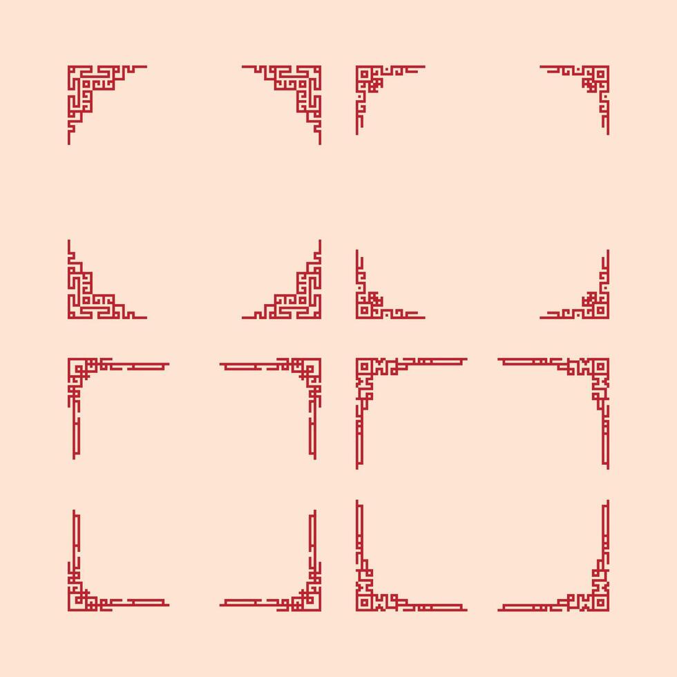 A set of red and white Chinese-style brackets. The brackets are arranged in a row, with some overlapping and others standing alone. Scene is elegant and sophisticated, with the red vector