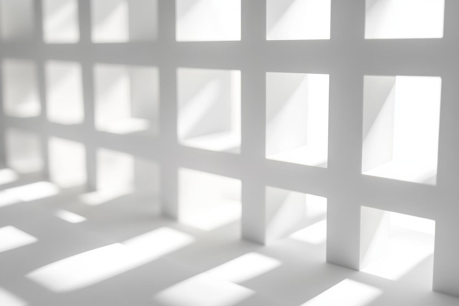 Abstract light and shadow patterns through a lattice structure in a bright space photo
