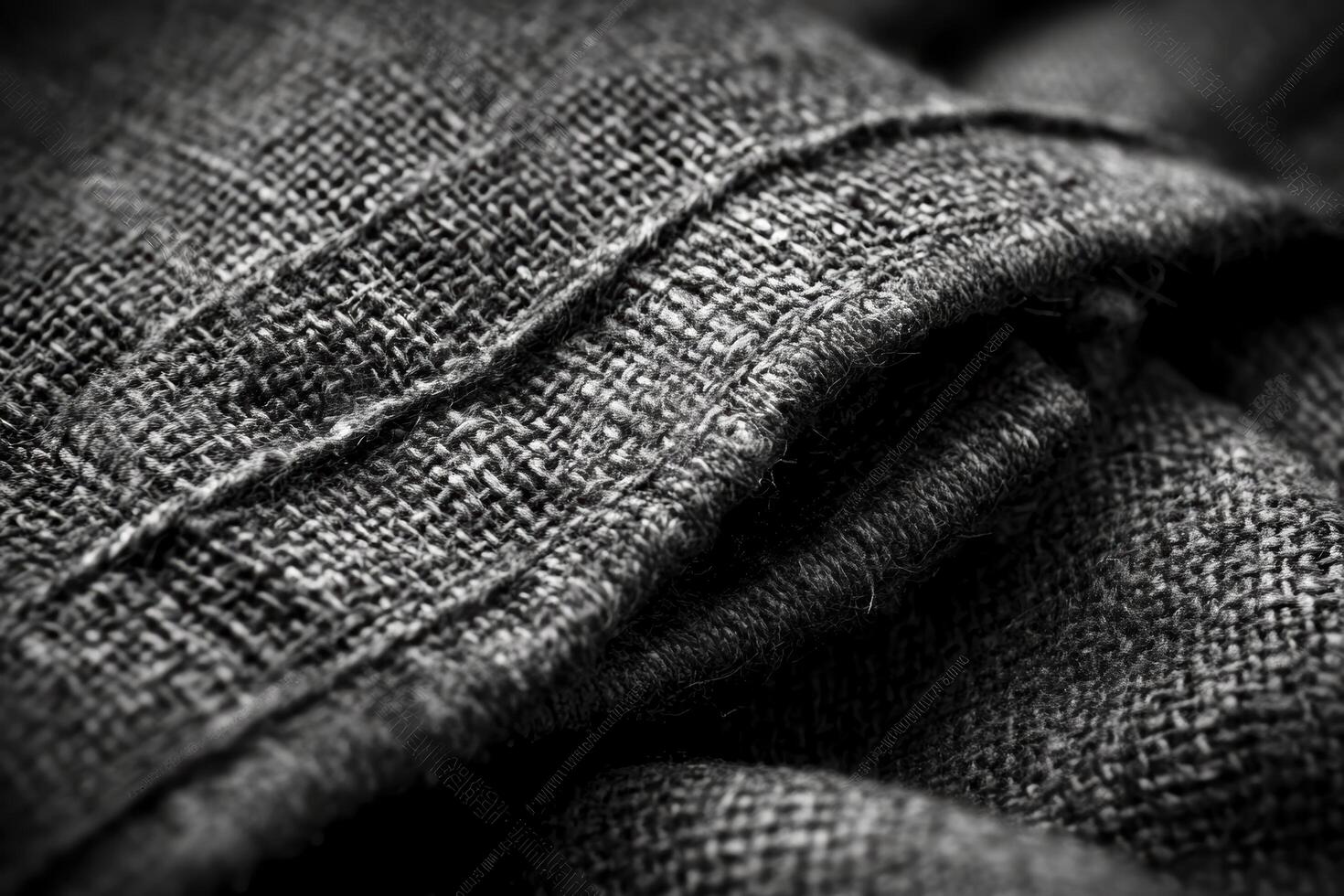 Textured black fabric displaying intricate weave patterns and natural fibers photo