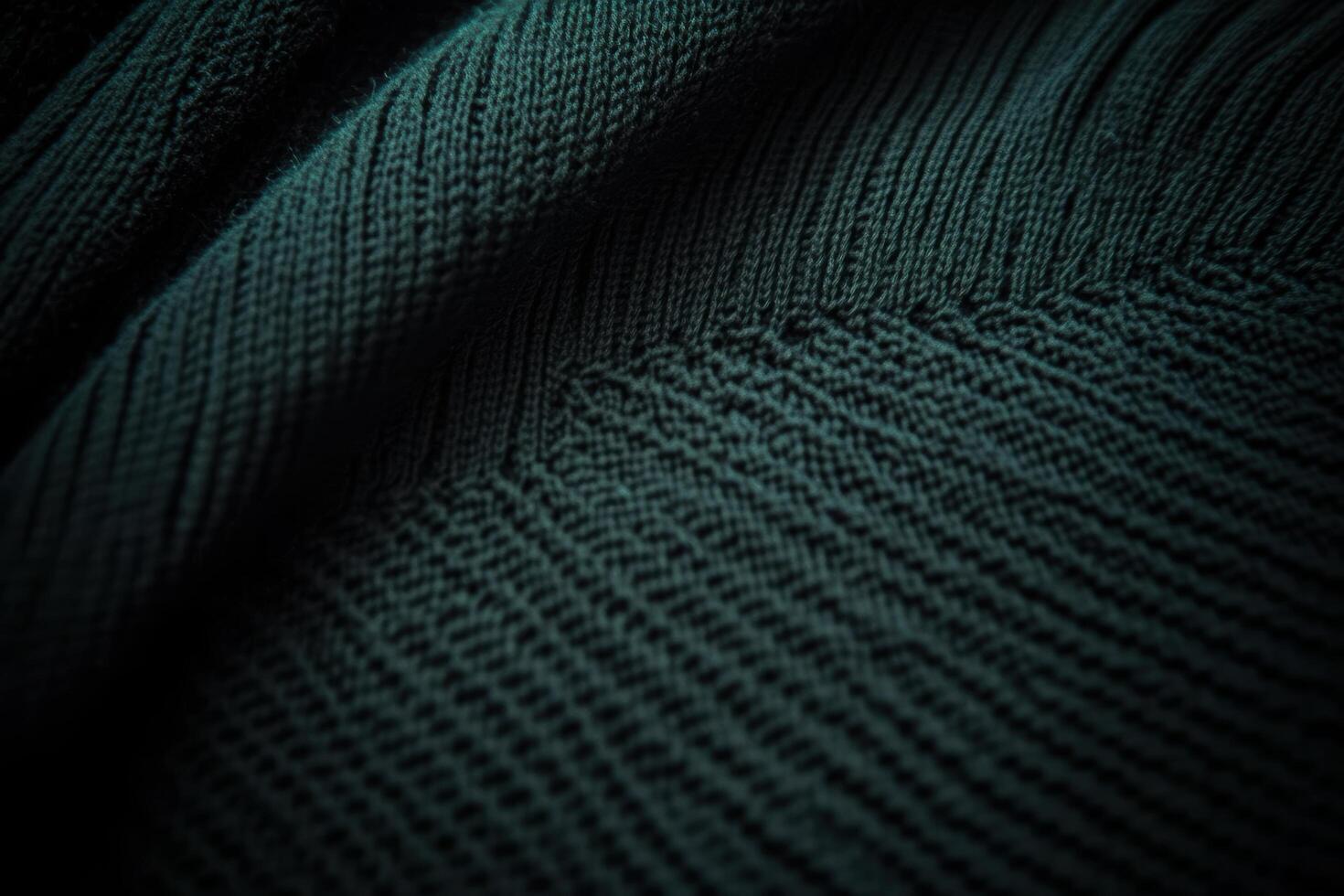 Close-up of textured dark green knit fabric with intricate patterns photo