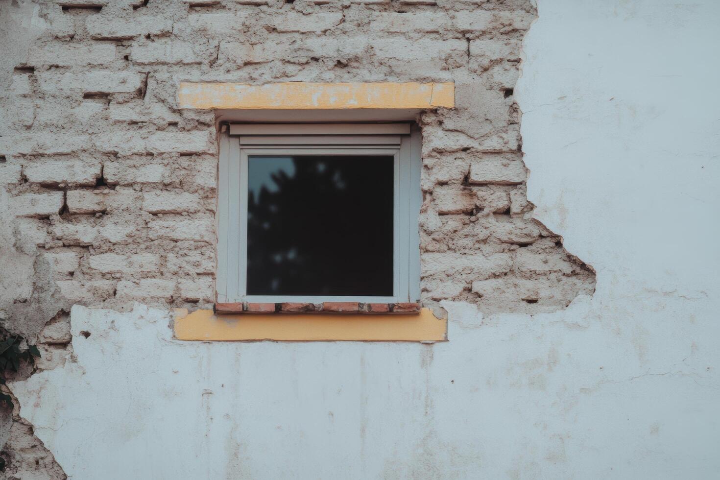 Details of a weathered wall showcasing a single window in a rustic setting photo