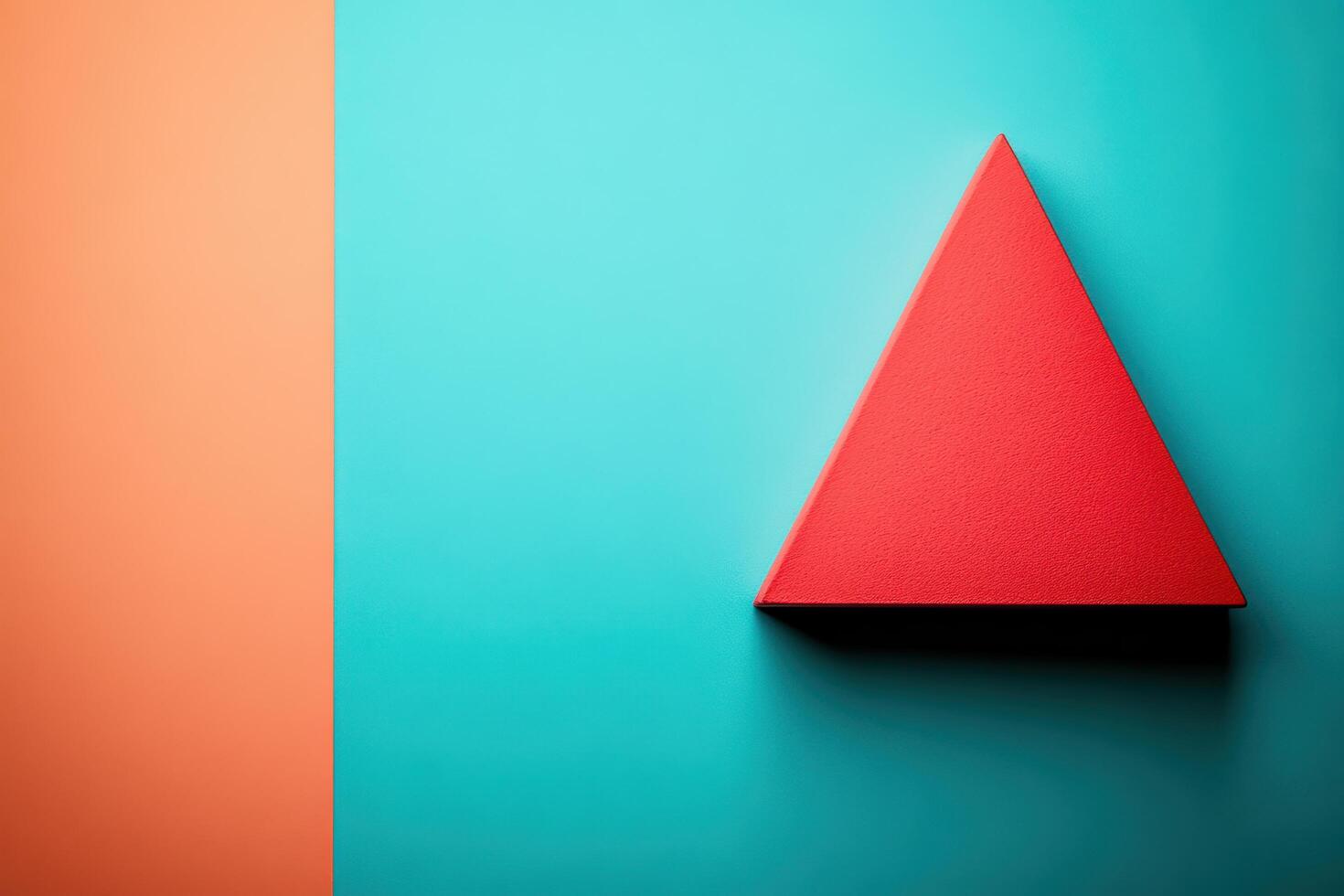 Red triangular shape on colorful background with blue and orange tones photo