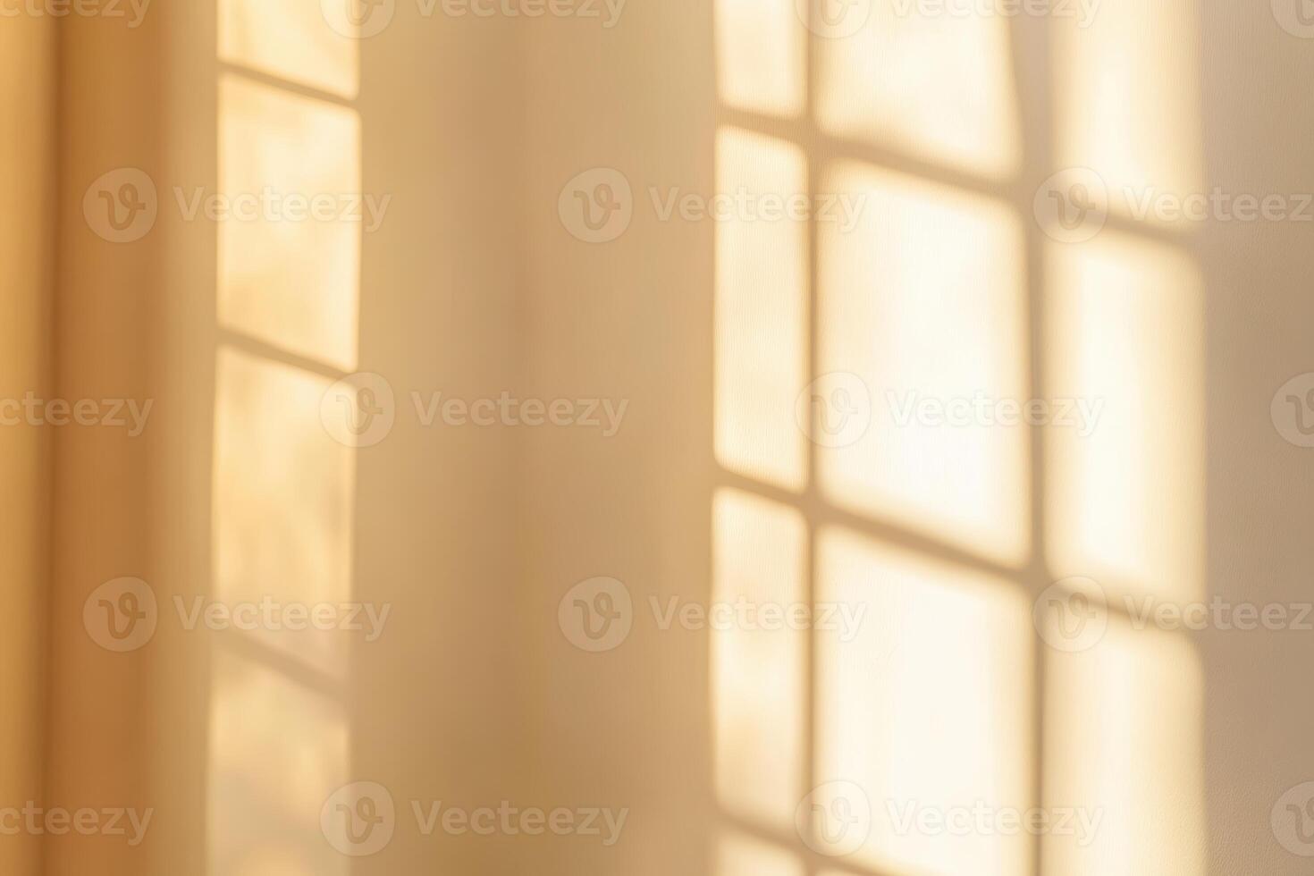 Soft sunlight casting patterns through sheer curtains in a warm room photo