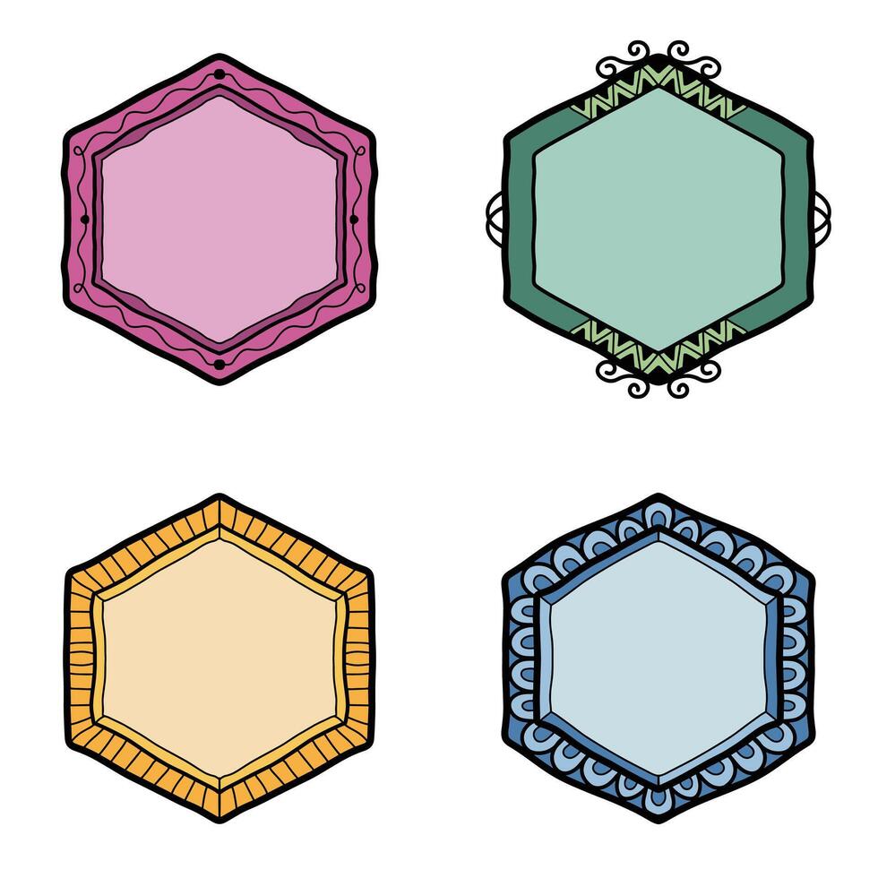 Abstract Line Art Hexagon Frame Border Set vector