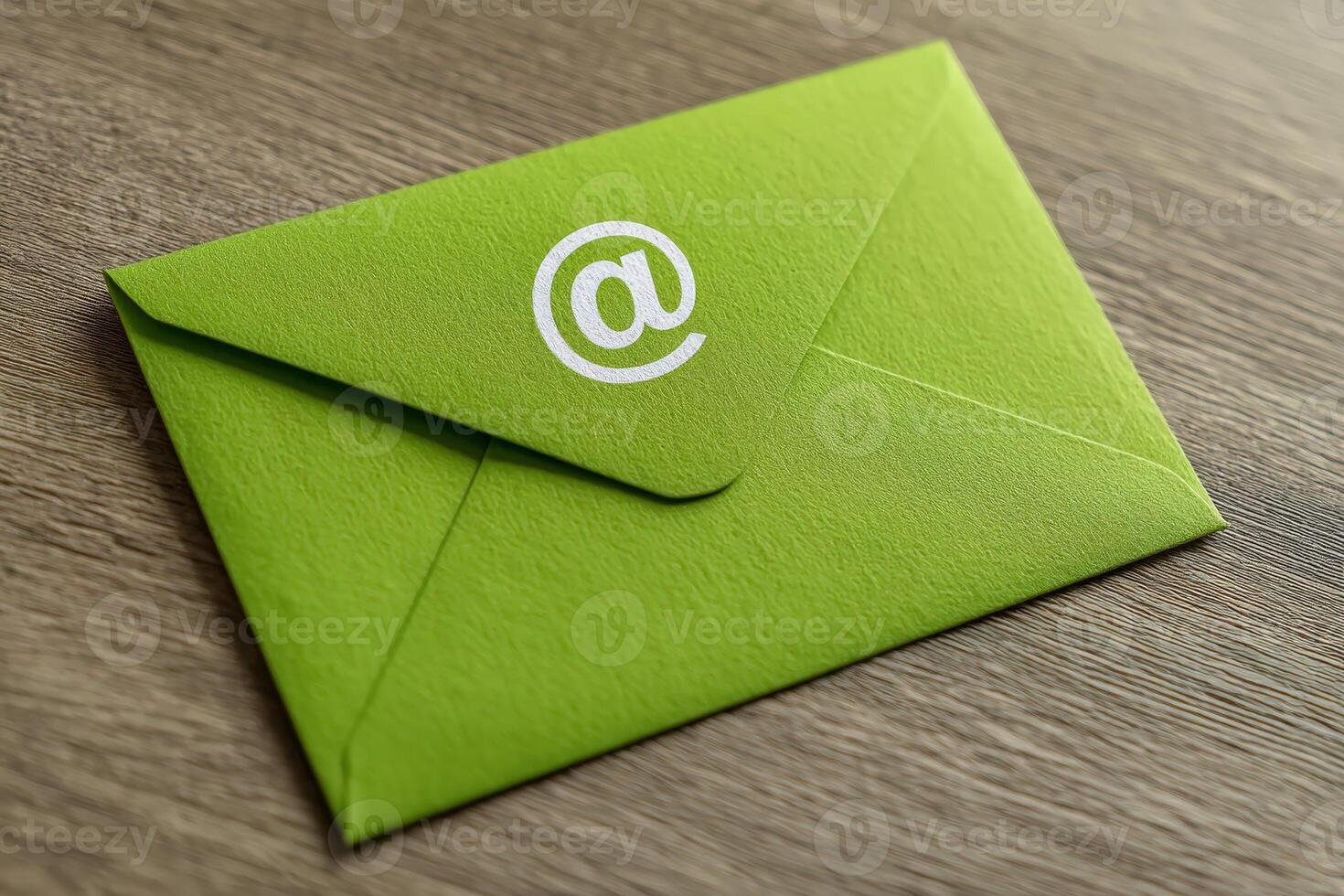 Green envelope with an email symbol printed on it, representing digital communication, online messaging, internet mail services, and modern correspondence photo