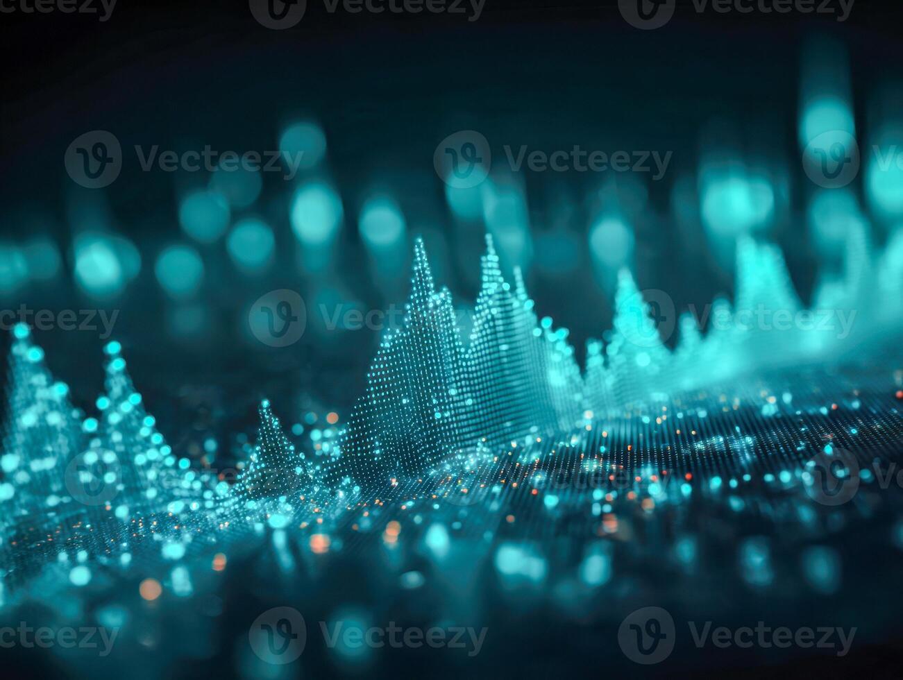 Abstract visualization of digital data waves and points glowing in blue tones representing futuristic technology and information flow in a dark environment photo