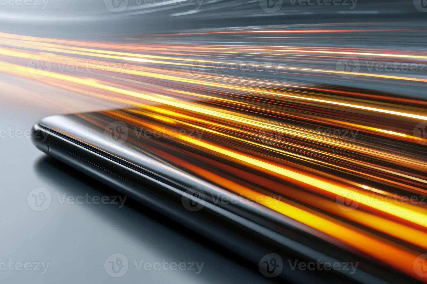 Close-up of a smartphone with dynamic glowing light trails symbolizing fast data transfer and advanced mobile technology concept on a dark background photo