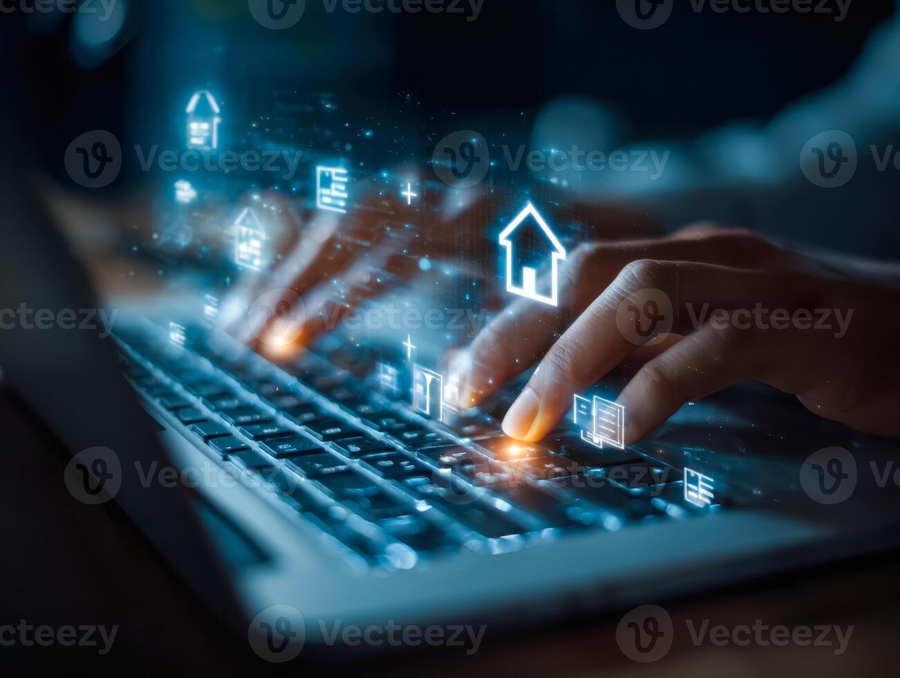 Digital technology and data transfer concept with a person using a keyboard photo