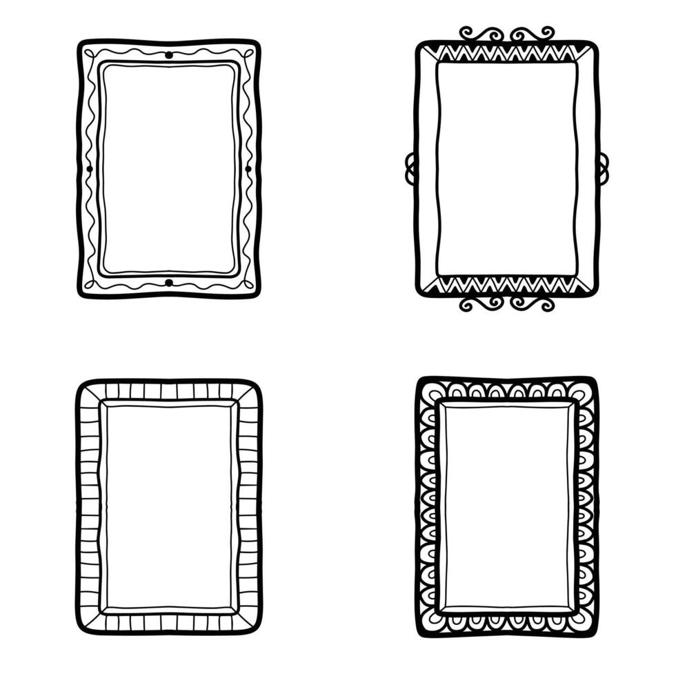 Hand Drawn Random Style Rectangle Frame Set vector