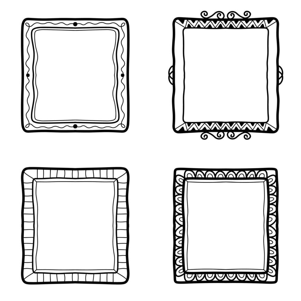 Hand Drawn Random Style Square Frame Set vector