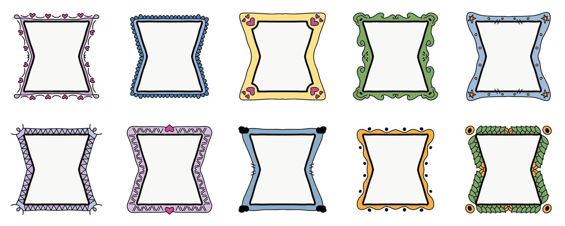 Artistic Hand Drawn Custom Shape Frame Border Set vector