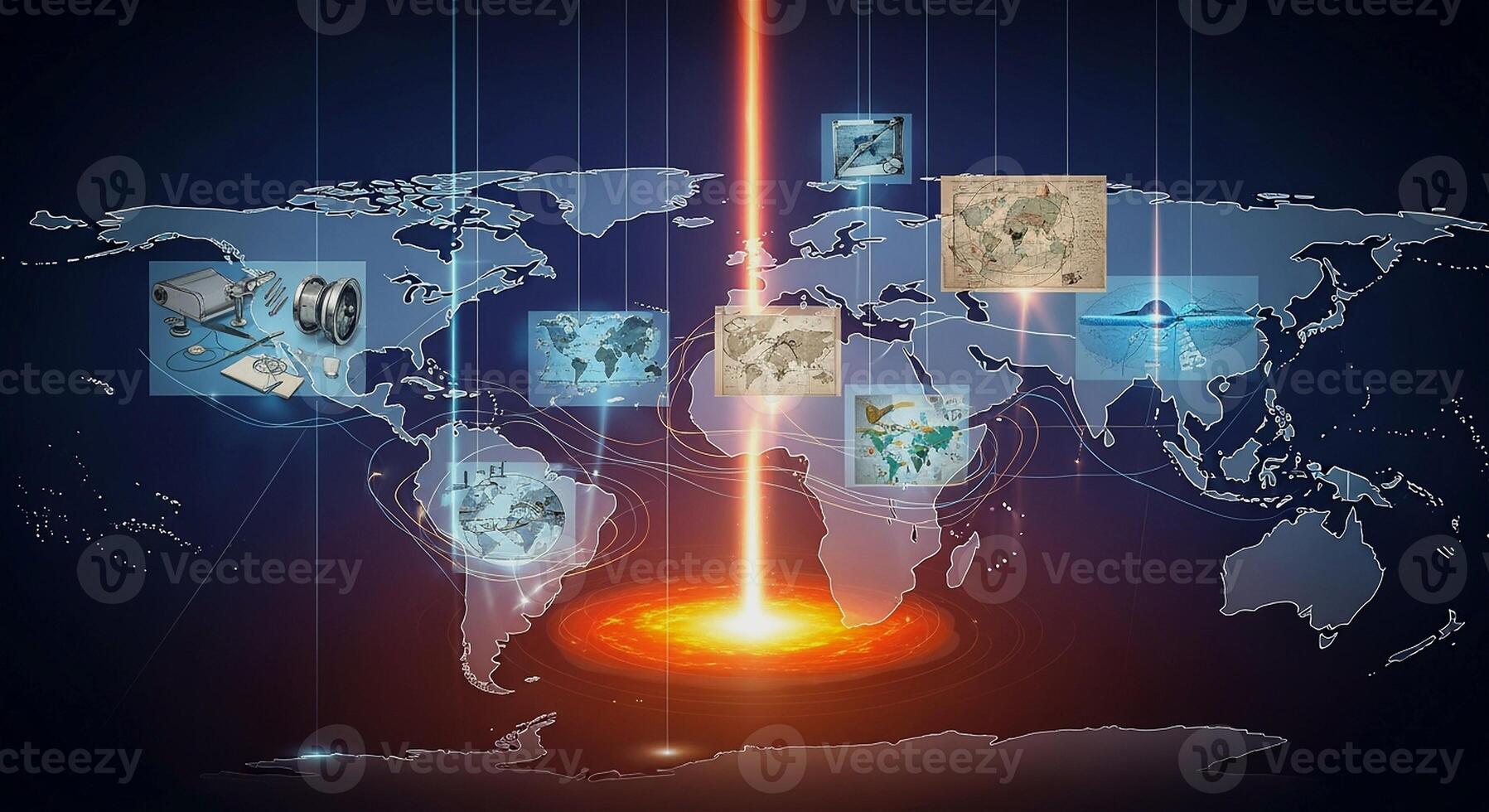 Global Data Network with World Map and Digital Information Flow. photo