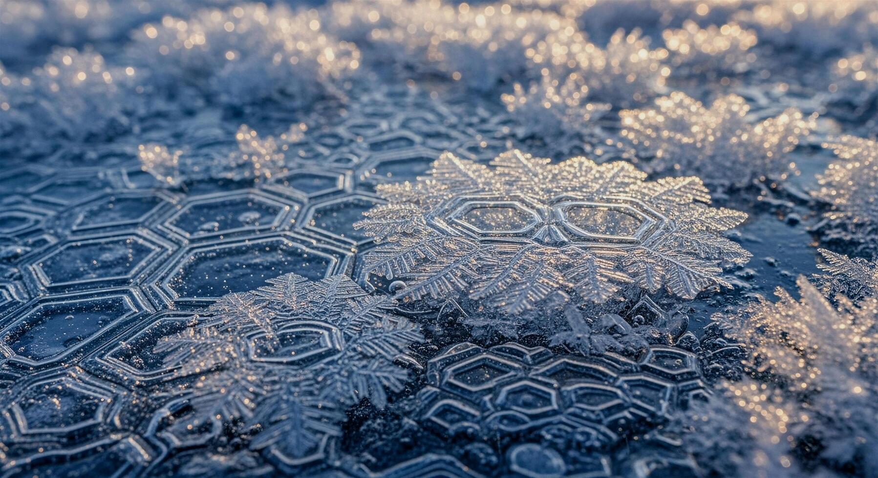 Intricate Frost Patterns on a Cold Surface Close Up Macro View. photo