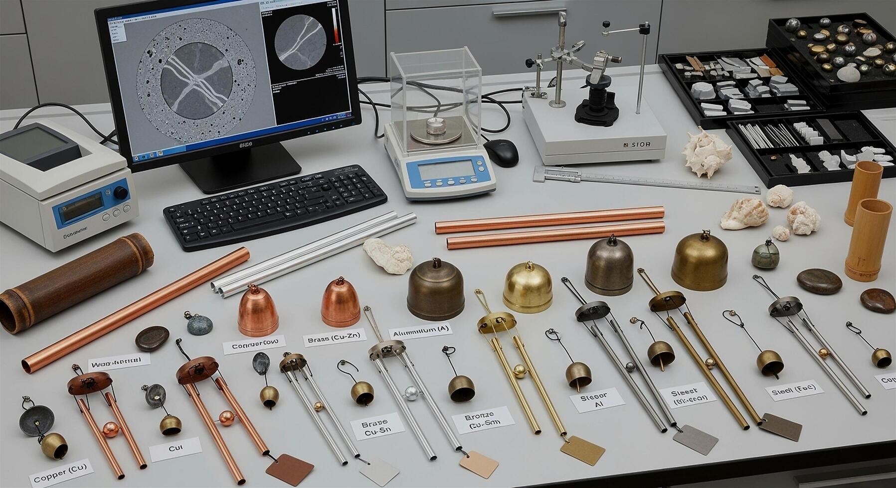 Precision Measurement and Calibration Laboratory with Various Weights and Instruments. photo