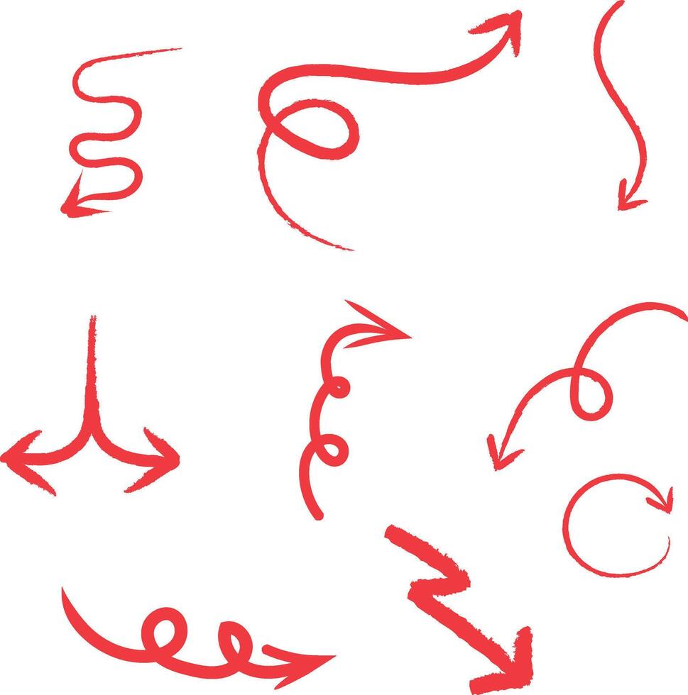 Set of Red Arrows Pointing in Different Ways. vector
