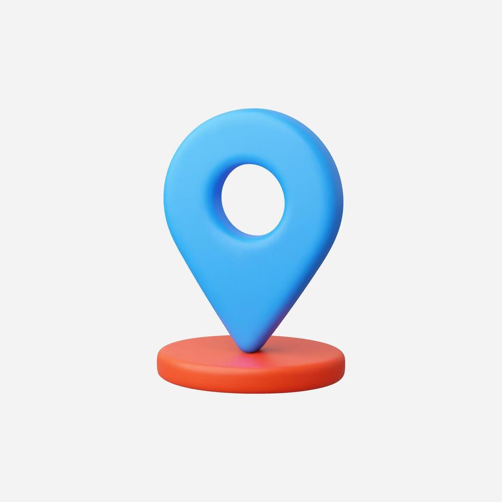 3D rendering of a blue location pin on a red circular base. vector