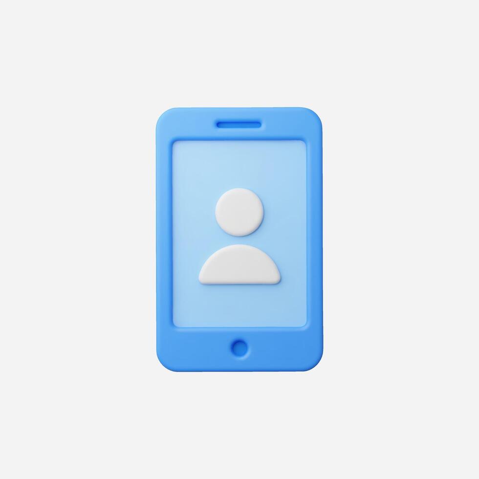 3D rendering of a blue smartphone with a user icon on the screen. vector