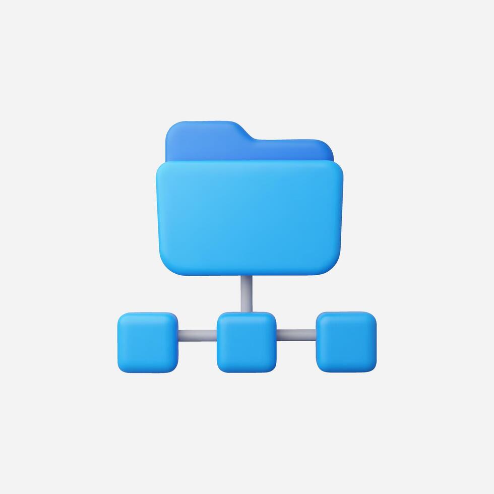 Blue folder icon with connected nodes, representing data structure. vector