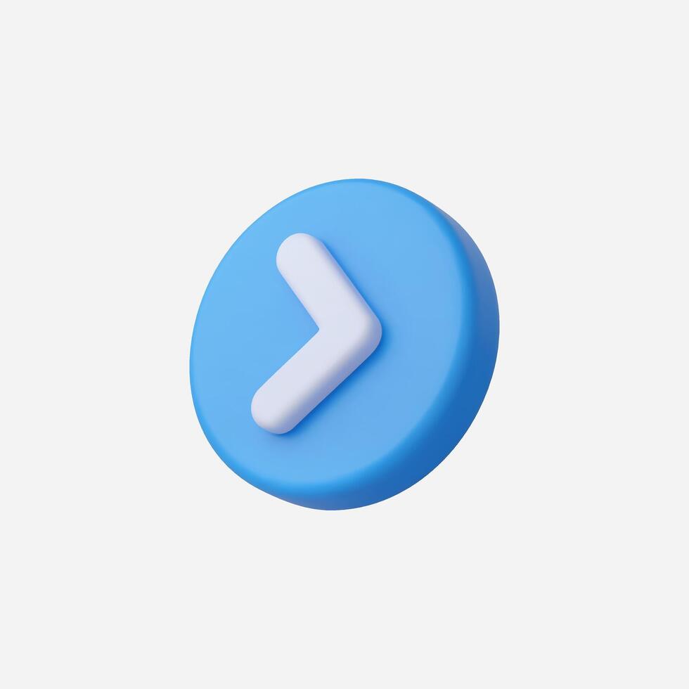 3D render of a blue circle with a white arrow pointing right. Simple design. vector