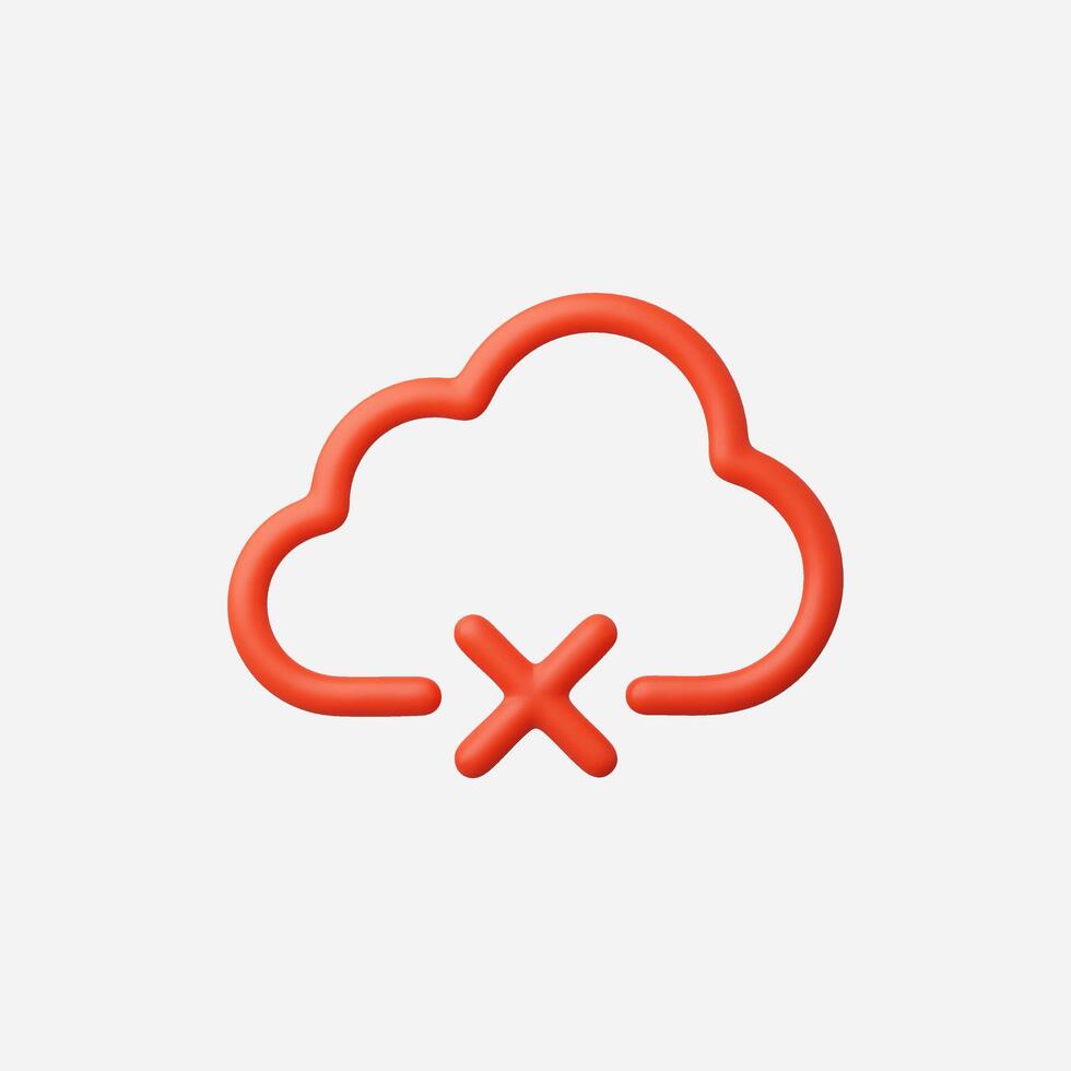 Red cloud icon with a cross, indicating error or deletion. vector