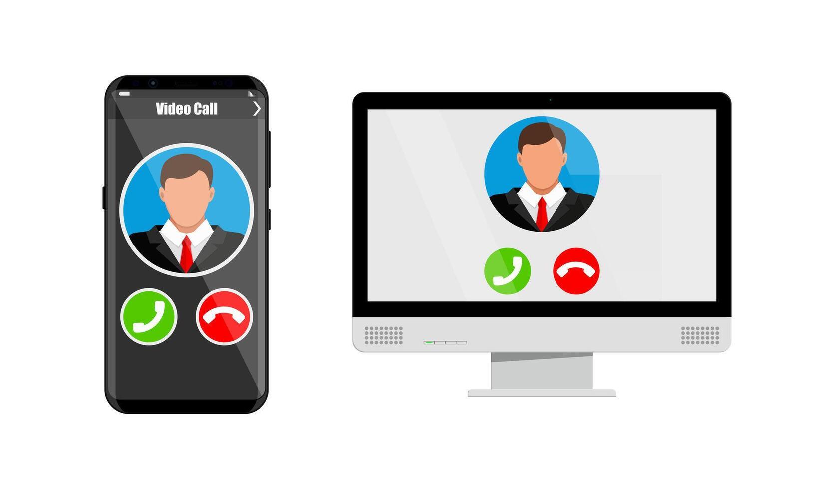 Video call interface with smartphone and computer vector