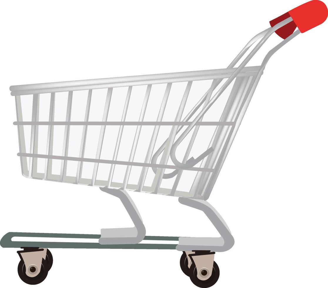 Empty shopping cart with red handle on white background vector