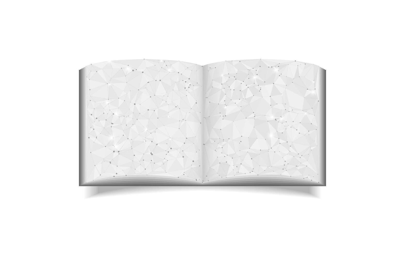 Abstract low poly polygon wireframe open book on white background. Education, library, read vector
