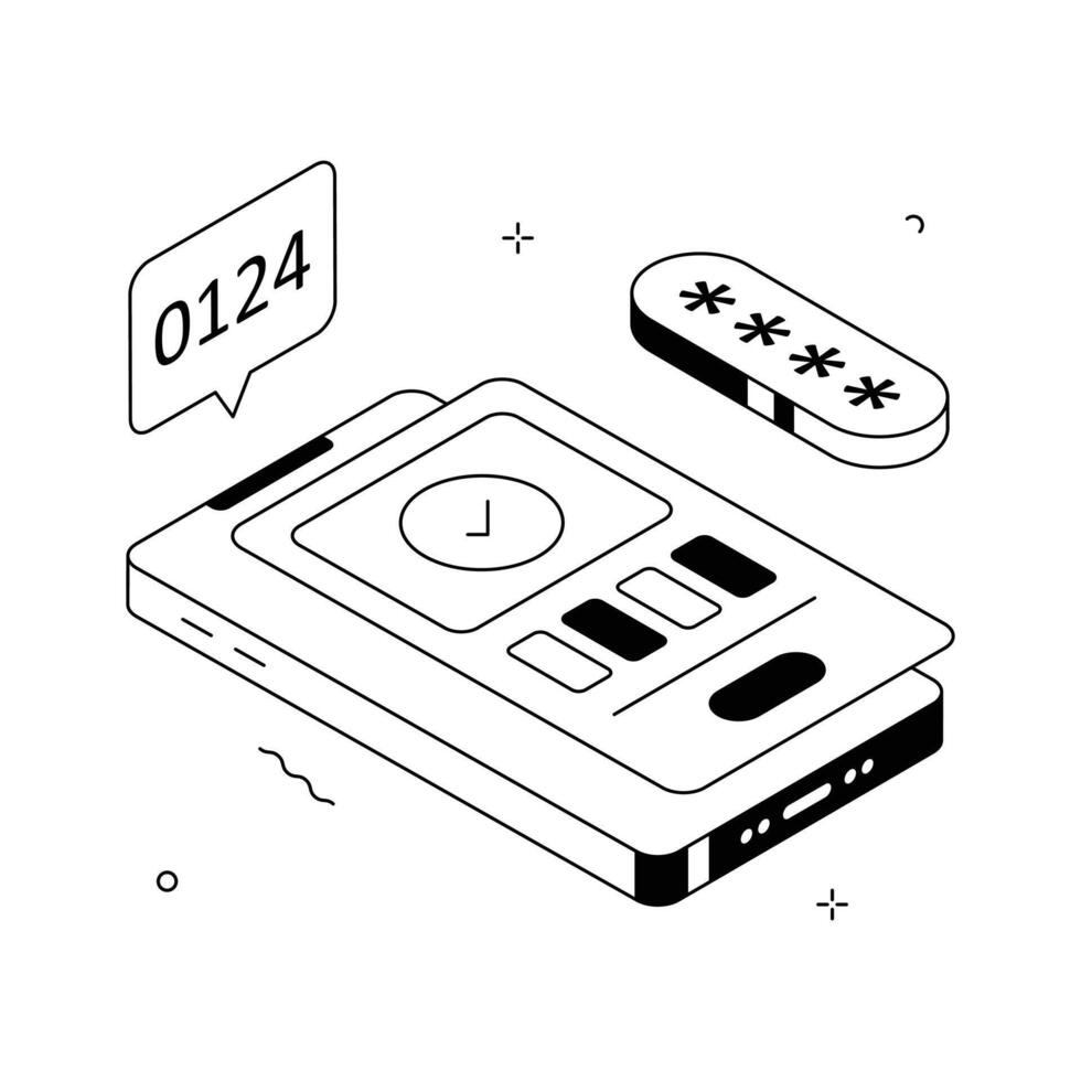 Amazing illustration of a secure mobile authentication process with verification code. vector