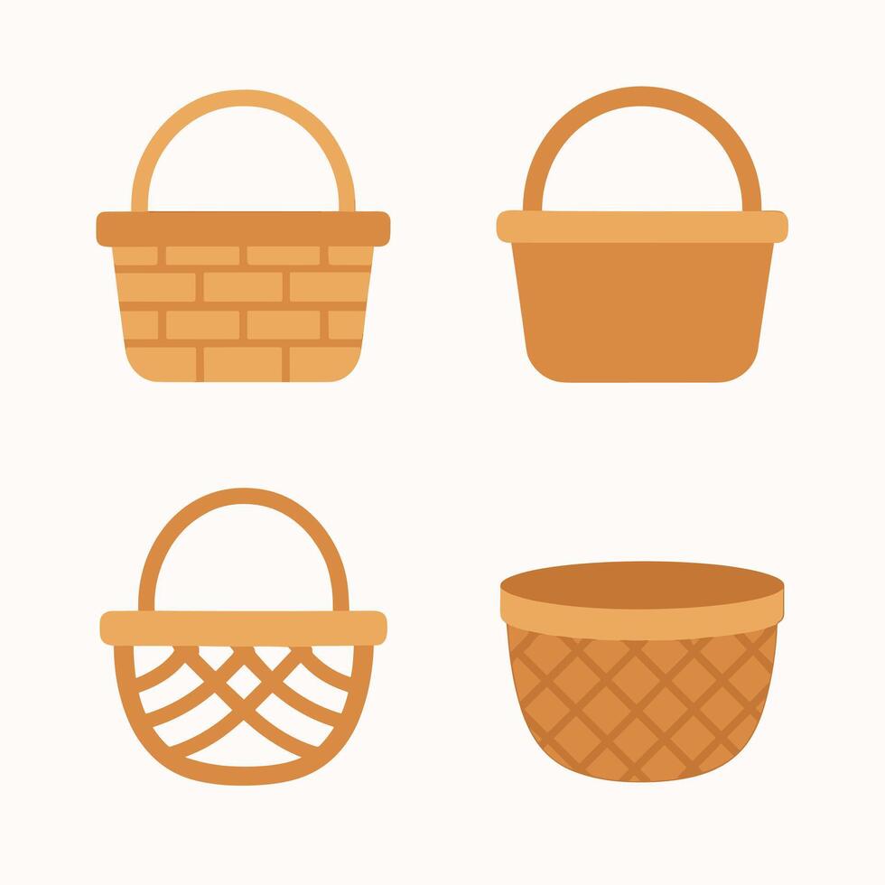 Simple Flat Design Various Basket Collection Illustration with Different Texture Style vector