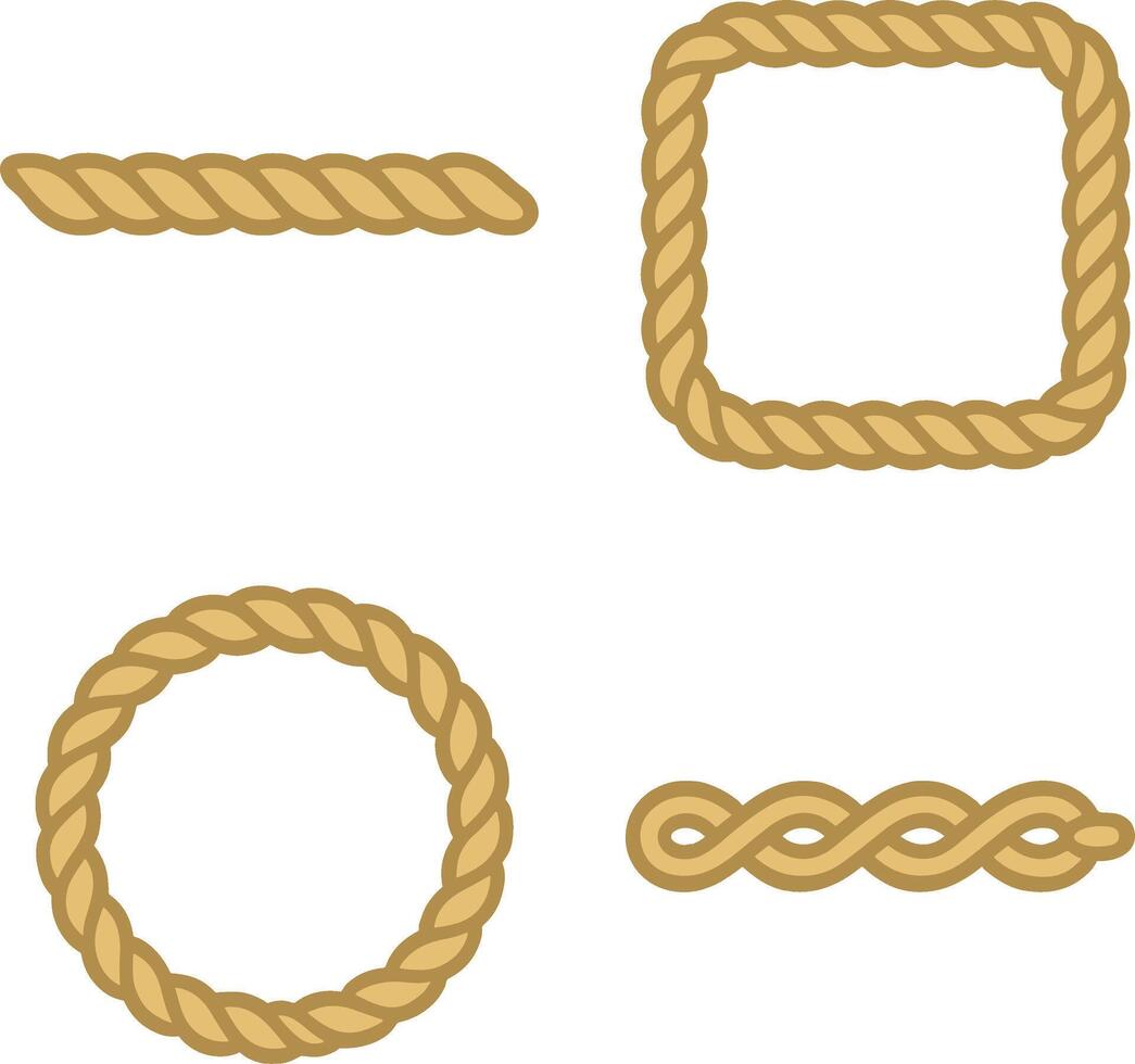 Simple Cartoon Rope Border and Divider Set with Circular, Rectangular Shapes vector