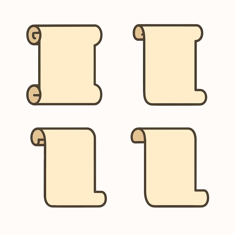 Simple Outlined Scroll Paper Parchment Document Message Icon Sign Set vector