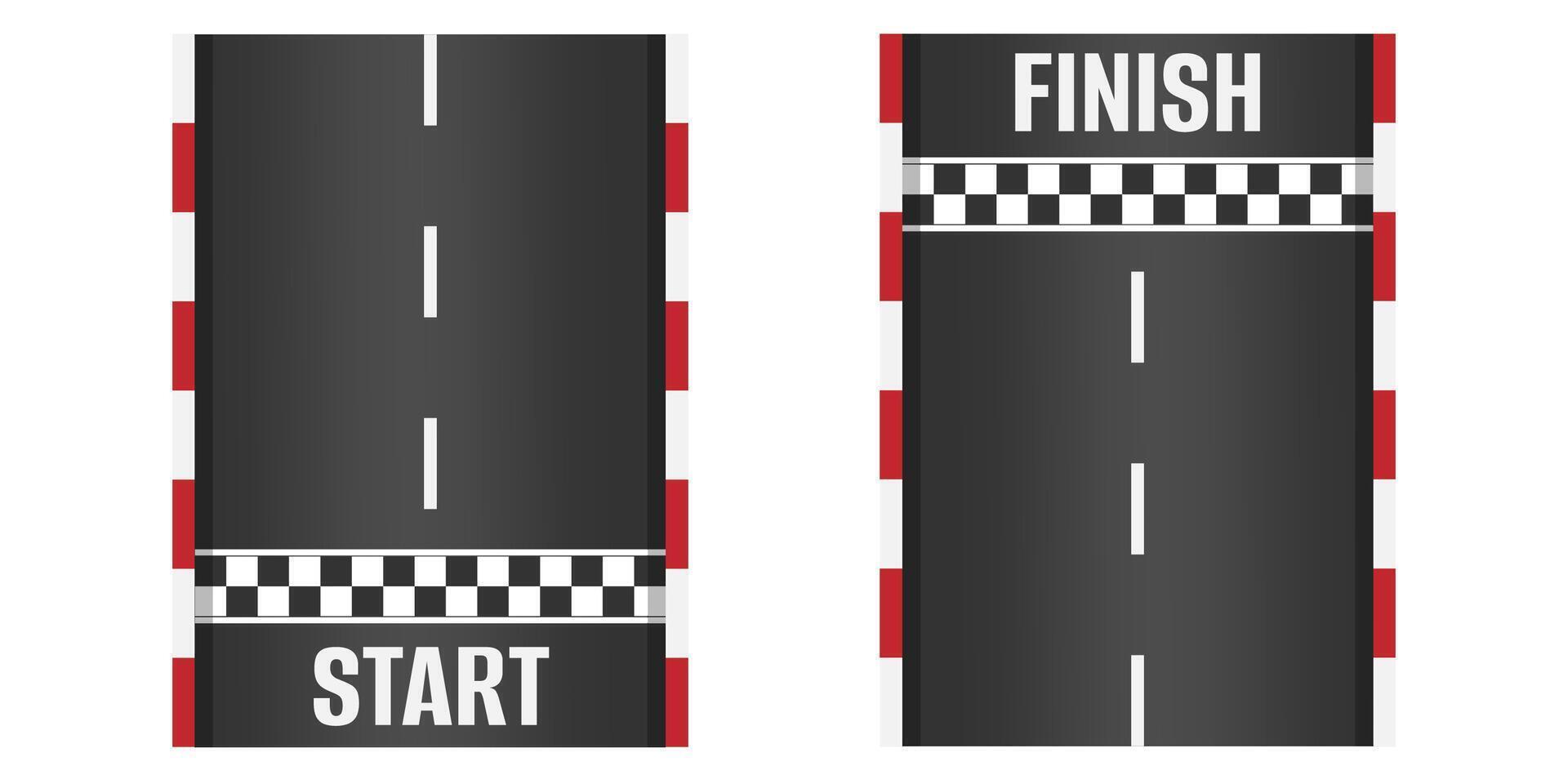 illustration of car race track with start and finish line on asphalt roadway top view straight circuit design with checkered flag grid pattern sport background for rally and formula vector