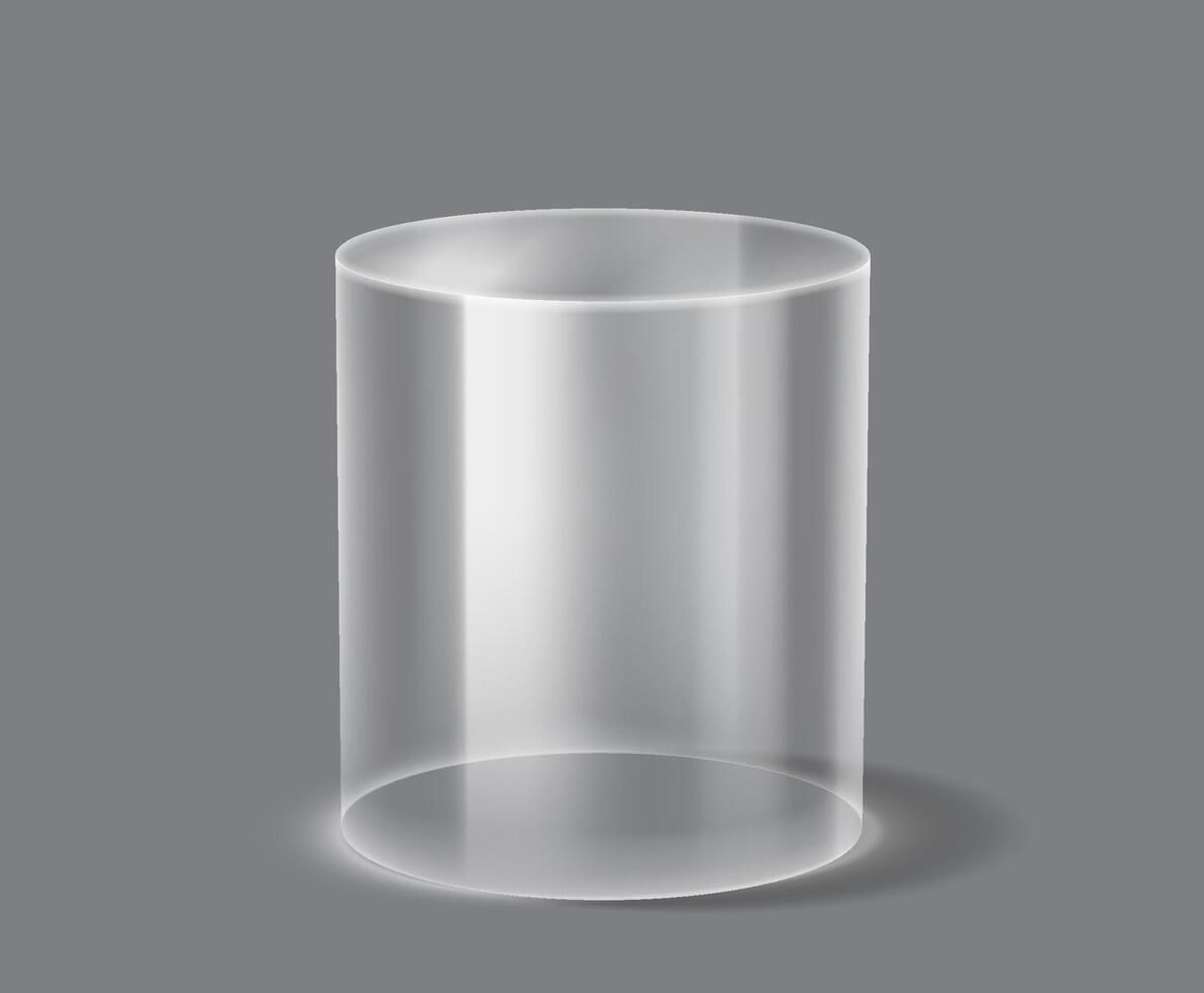 Realistic illustration of a podium glass cylinder. Displayed on a solid gray background. Useful for design projects or scientific representations. vector