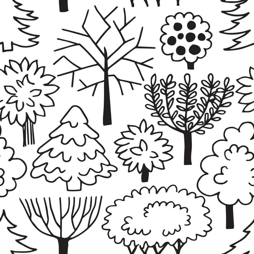 Seamless pattern with abstract trees in doodle style. vector